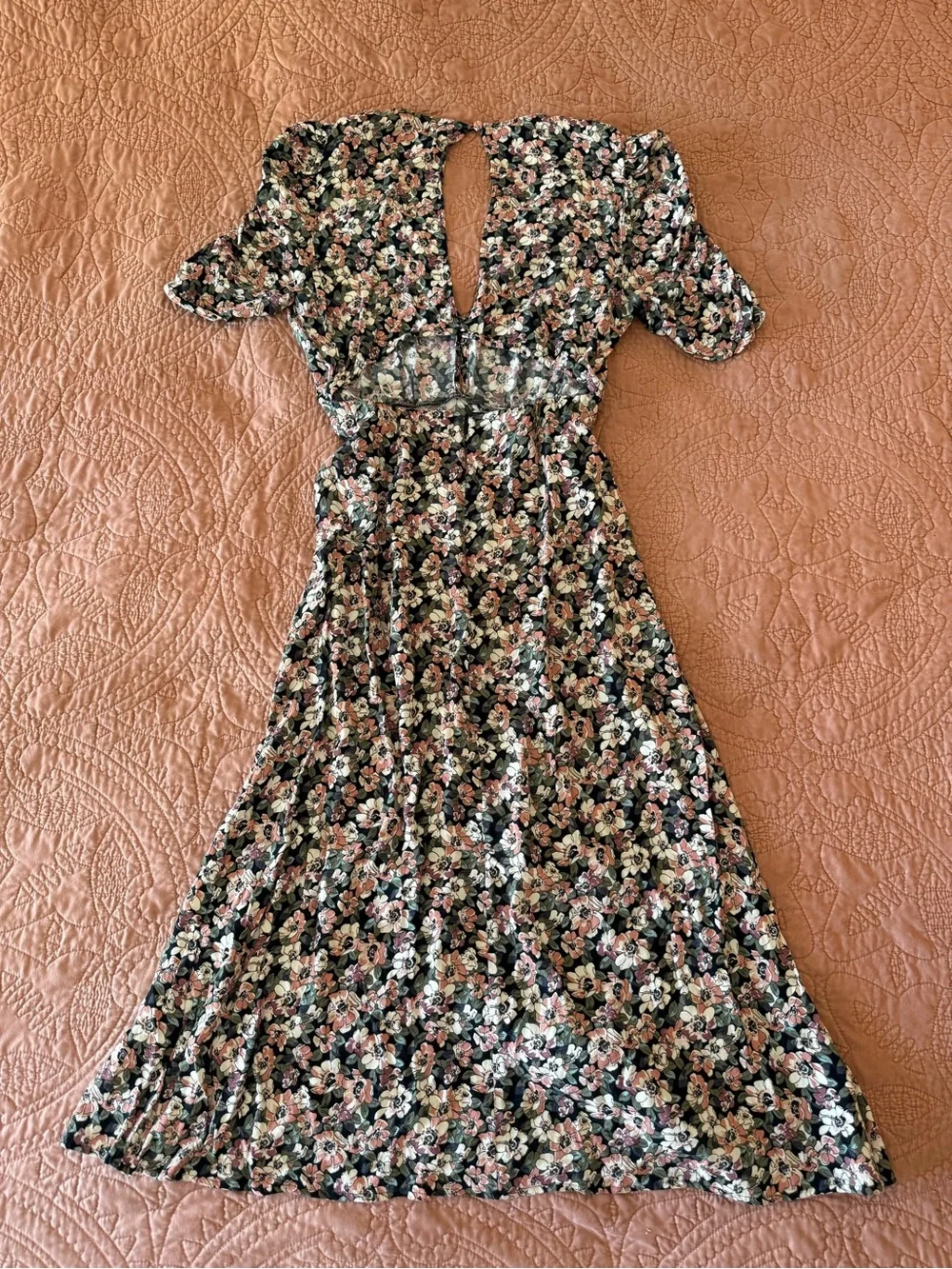 Abercrombie & Fitch Black Floral Maxi Dress with Pink and Cream Blooms